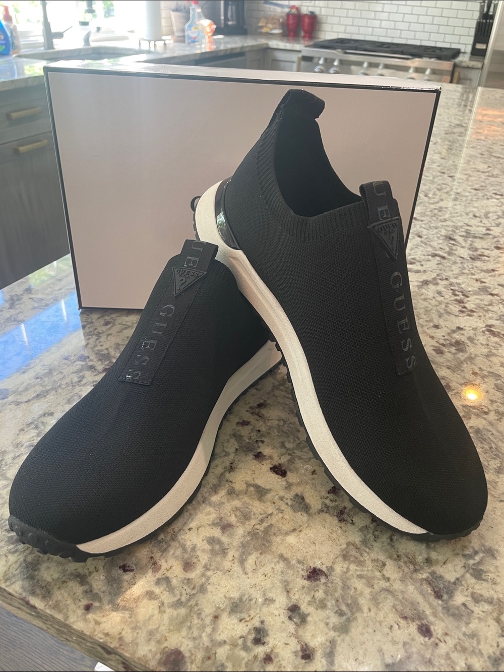GUESS Black Slip-On Knit Sneakers with White Sole NIN sz 11 Farroo shoes